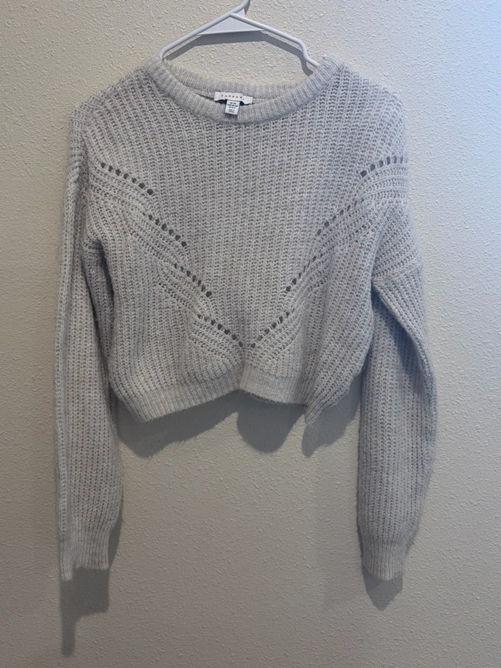 Topshop Light Gray Open-Weave Crewneck Sweater